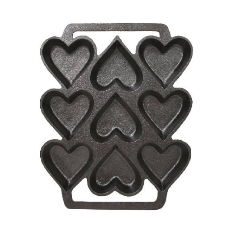 Molde para hornear pasteles en forma de corazón de hierro fundido con 9 moldes